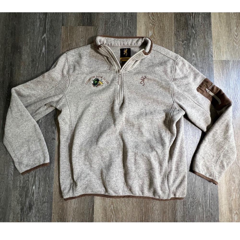 Browning Quarter Zip Pullover Mens Large Tan Cammack Duck Club Heathered Fleece